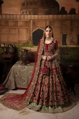 Lehenga Choli de mariée prêt à porter brodé en soie brute rouge