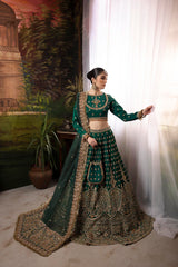Lehenga Choli prêt à porter en soie brute verte