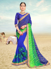 Blue Faux Georgette Embroidered Saree