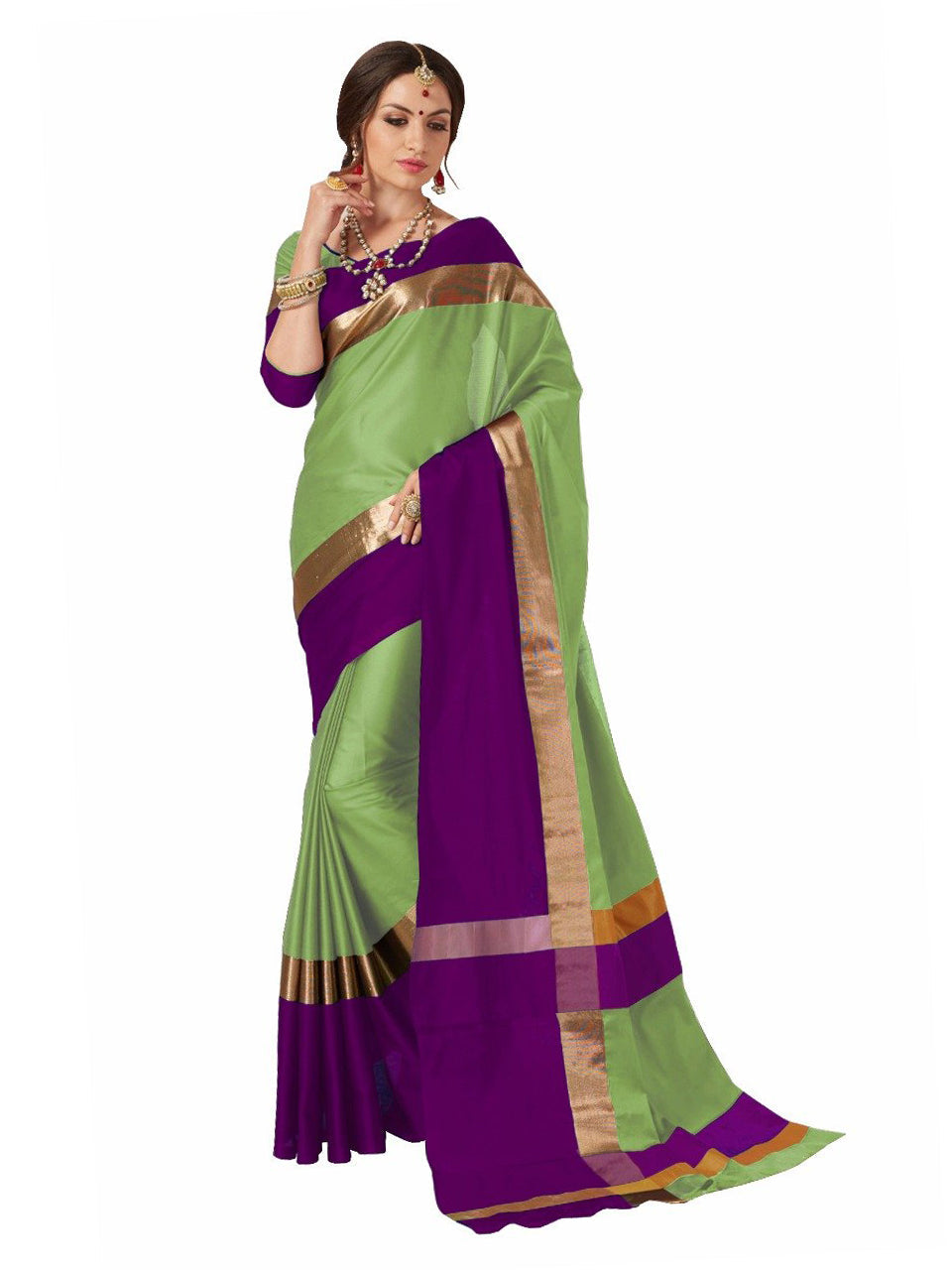 Teal Green Cotton Art Silk Printed Saree