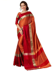 Rust Cotton Art Silk Printed Saree