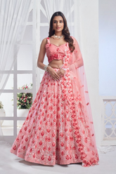 Lehenga Choli brodé à paillettes en filet de pêche