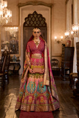 Lehenga Choli en soie rose rubis scintillante
