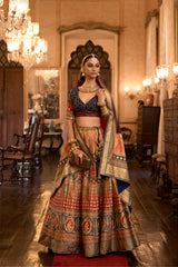 Lehenga Choli en soie marron café scintillant