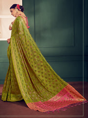 Olive Green Banarasi Kanjivaram Art Silk Woven Saree