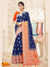 Navy Blue Banarasi Art Silk Woven Saree