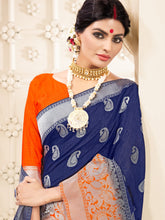 Navy Blue Banarasi Art Silk Woven Saree