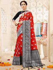 Red Banarasi Art Silk Woven Saree