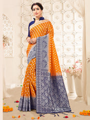Orange Banarasi Art Silk Woven Saree