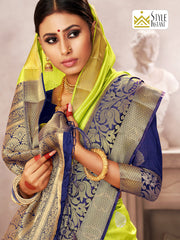 Sari tissé en soie d'art Banarasi vert