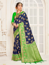 Navy Blue Banarasi Art Silk Woven Saree