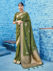 Green Cotton Silk Woven Saree