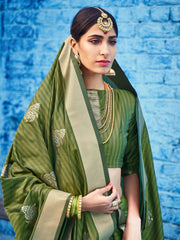 Green Cotton Silk Woven Saree