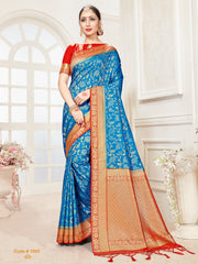 Turquoise Banarasi Art Silk Woven Saree