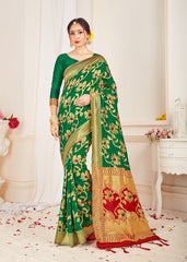 Green Banarasi Art Silk Woven Saree