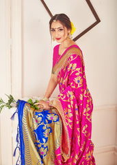 Pink Banarasi Art Silk Woven Saree