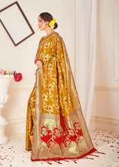 Mustard Banarasi Art Silk Woven Saree