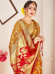 Mustard Banarasi Art Silk Woven Saree