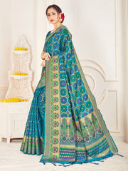 Turquoise Banarasi Art Silk Woven Saree