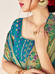Turquoise Banarasi Art Silk Woven Saree