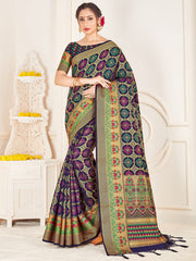 Navy Blue Banarasi Art Silk Woven Saree