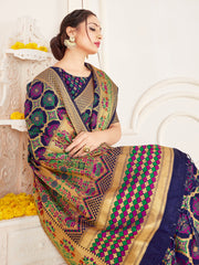 Navy Blue Banarasi Art Silk Woven Saree