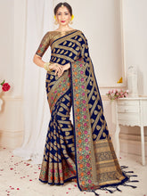 Navy Blue Banarasi Art Silk Woven Saree