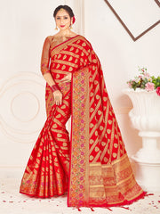 Red Banarasi Art Silk Woven Saree
