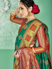 Teal Banarasi Art Silk Woven Saree