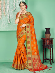 Orange Banarasi Art Silk Woven Saree