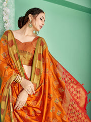 Orange Banarasi Art Silk Woven Saree