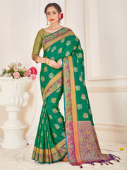 Green Banarasi Art Silk Woven Saree