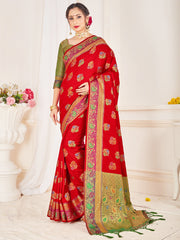 Red Banarasi Art Silk Woven Saree