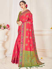 Peach Banarasi Art Silk Woven Saree