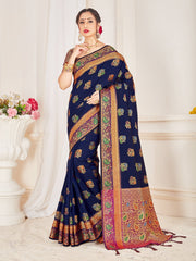 Navy Blue Banarasi Art Silk Woven Saree