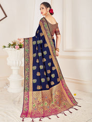 Navy Blue Banarasi Art Silk Woven Saree