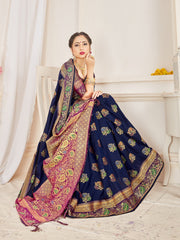 Navy Blue Banarasi Art Silk Woven Saree