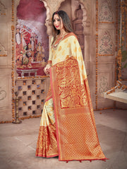 Off White Banarasi Art Silk Woven Saree