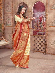 Off White Banarasi Art Silk Woven Saree