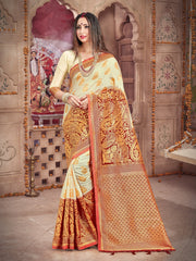 Off White Banarasi Art Silk Woven Saree