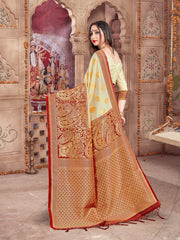 Off White Banarasi Art Silk Woven Saree