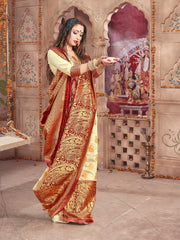 Off White Banarasi Art Silk Woven Saree