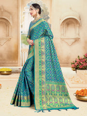 Turquoise Banarasi Art Silk Woven Saree
