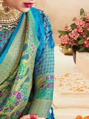 Turquoise Banarasi Art Silk Woven Saree