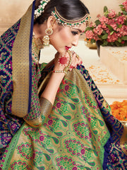 Navy Blue Banarasi Art Silk Woven Saree