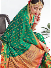 Teal Banarasi Art Silk Woven Saree
