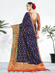 Navy Blue Banarasi Art Silk Woven Saree