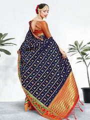 Navy Blue Banarasi Art Silk Woven Saree