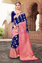 Navy Blue Banarasi Art Silk Woven Saree