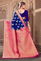 Navy Blue Banarasi Art Silk Woven Saree